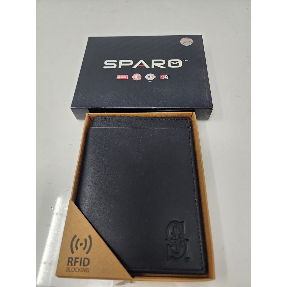 Sparo Mens Seattle Mariners Bifold Wallet Black Leather Relaxed Gift Set Size OS